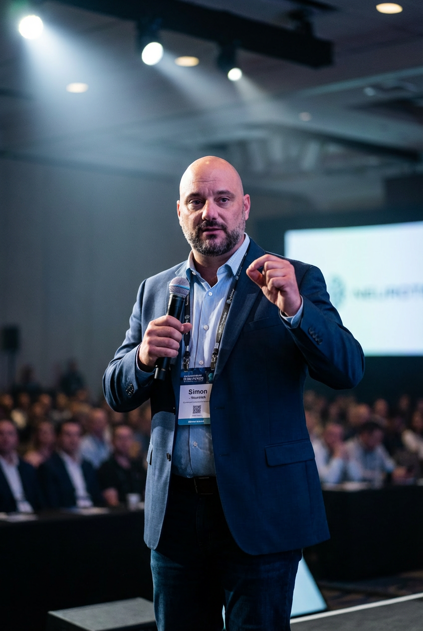Simon Cousineau speaking at a conference